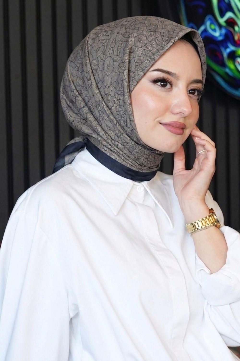Afvente Mini Çiçek Desen Mercan Soft Pamuk Eşarp görsel 7