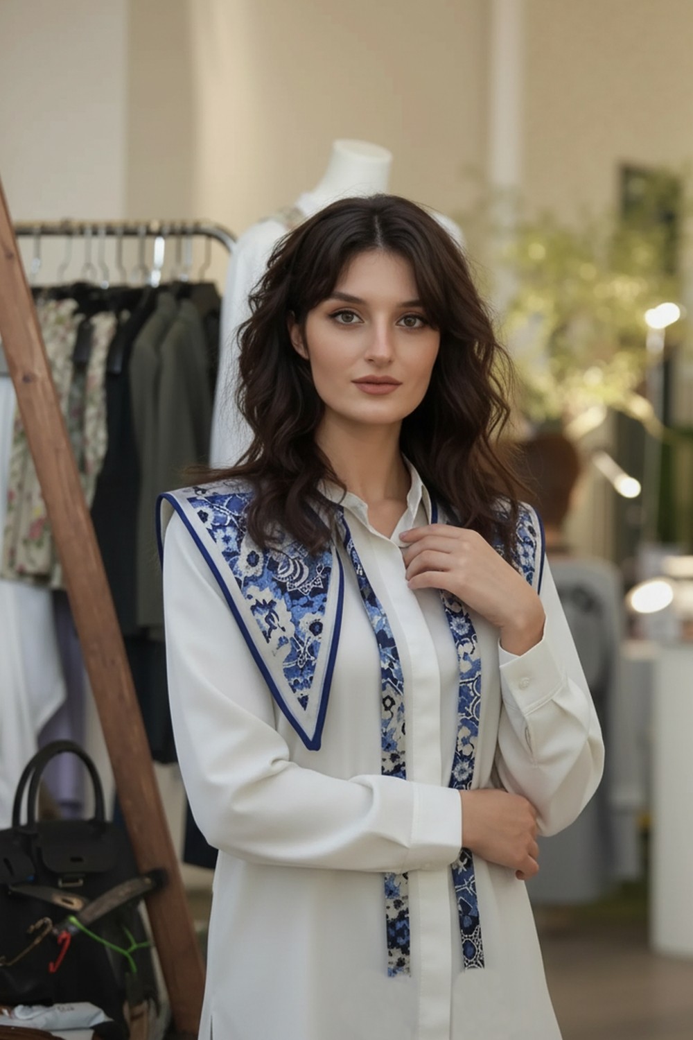 Walkenzo Iznik Çini Motifli Kadın Omuz Şalı | Fular Yaka (Yakalık)