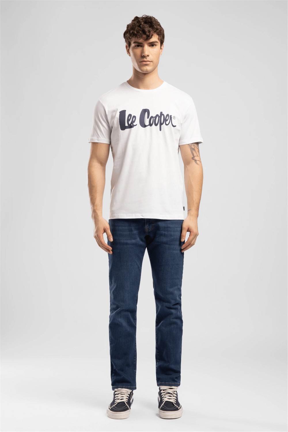 Lee Cooper LONDONLOGO Erkek Regular Fit %100 Pamuk Baskılı Bisiklet Yaka T-Shirt Beyaz görsel 6