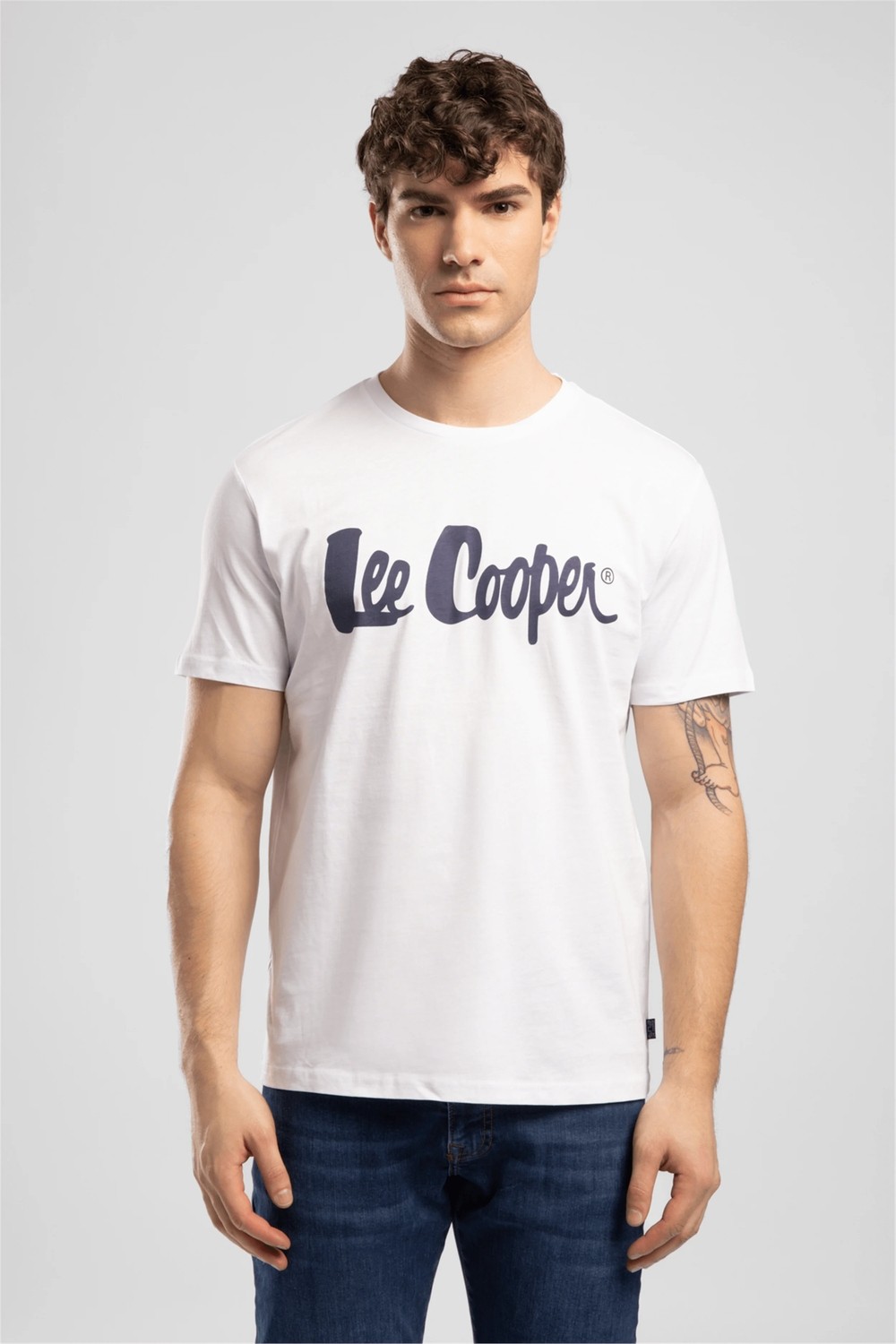 Lee Cooper LONDONLOGO Erkek Regular Fit %100 Pamuk Baskılı Bisiklet Yaka T-Shirt Beyaz görsel 7