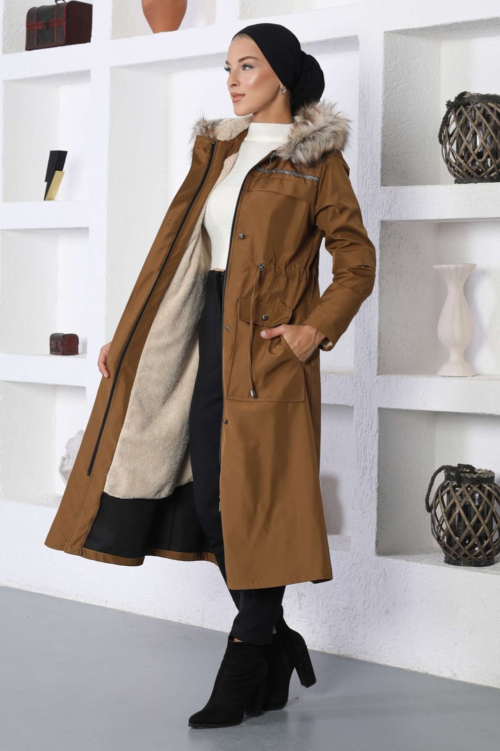 Missvalle Şerit Detaylı Mont Haki 10360 görsel 3