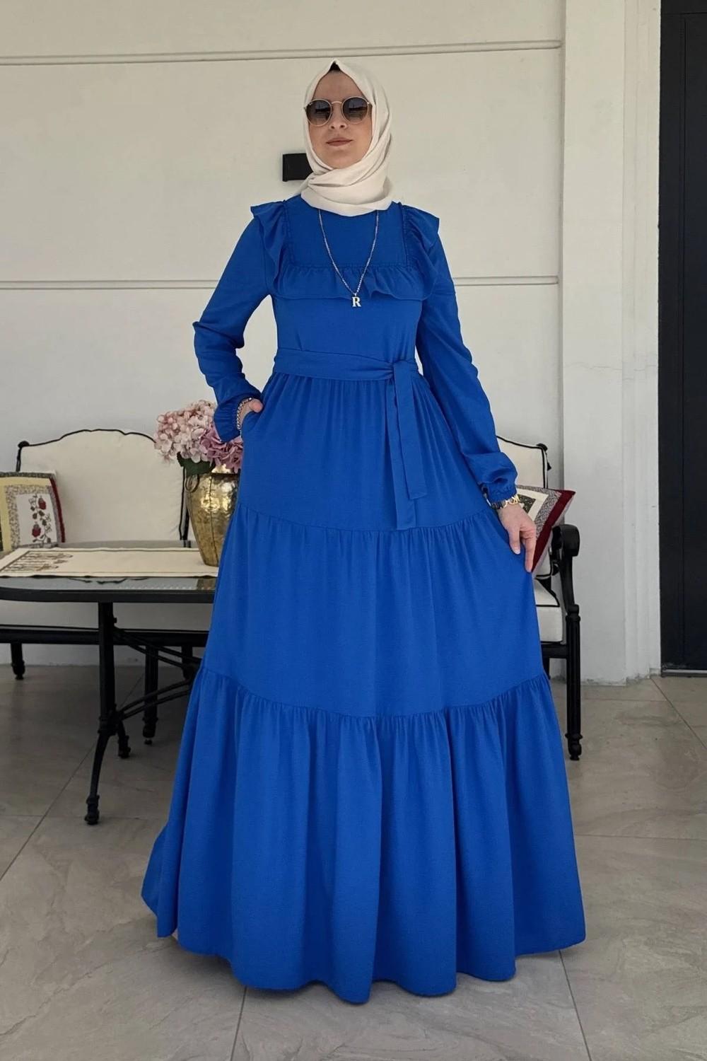 Rabia Şamlı Bade Elbise Saks görsel 3