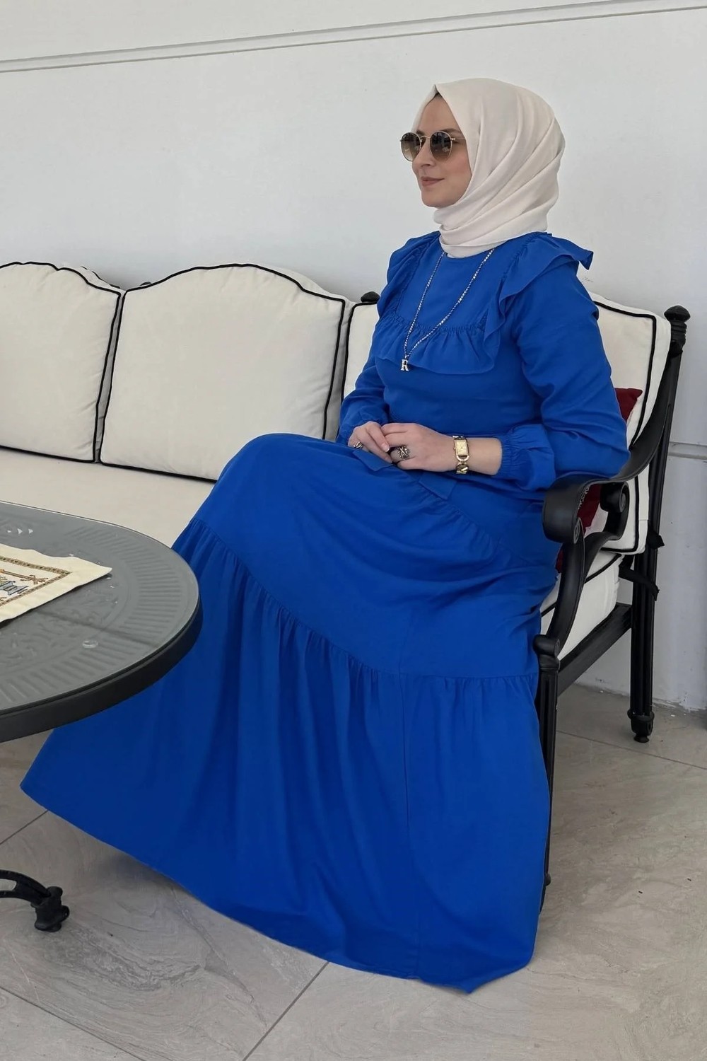 Rabia Şamlı Bade Elbise Saks görsel 4
