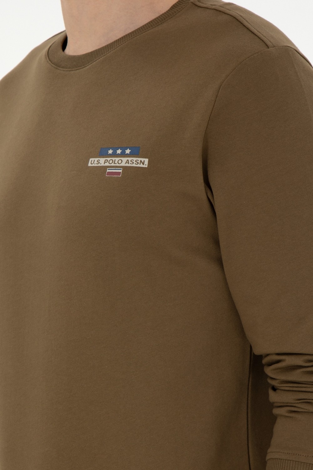 U.S. Polo Assn. Erkek Regular Fit Bisiklet Yaka Haki Sweatshirt 50293742-VR027 görsel 7