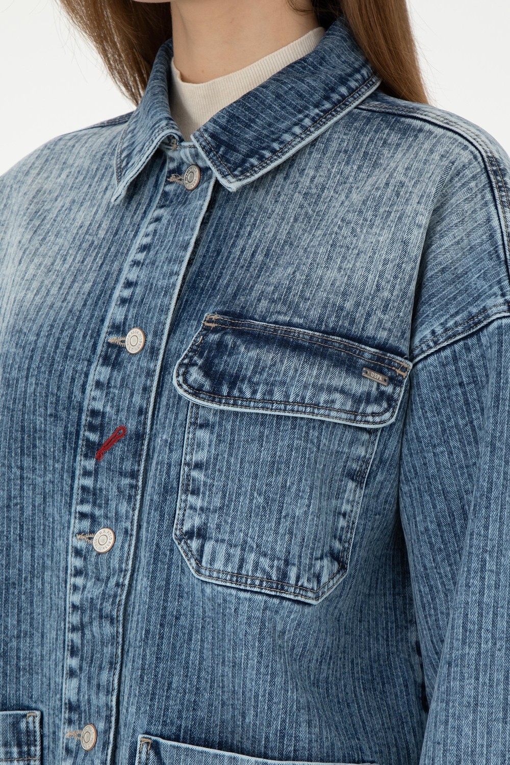 U.S. Polo Assn. Kadın Açık Mavi Jean Tunik Gömlek 50291134-DN0021 görsel 7