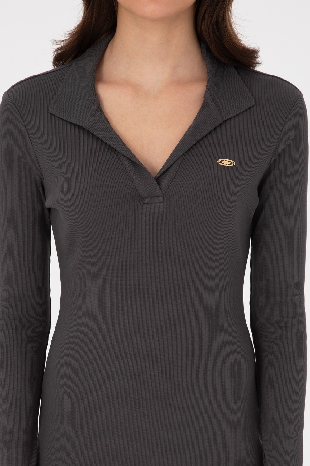U.S. Polo Assn. Kadın Antrasit Polo Yaka Mini Boy Örme Elbise 50299041-VR006 görsel 5