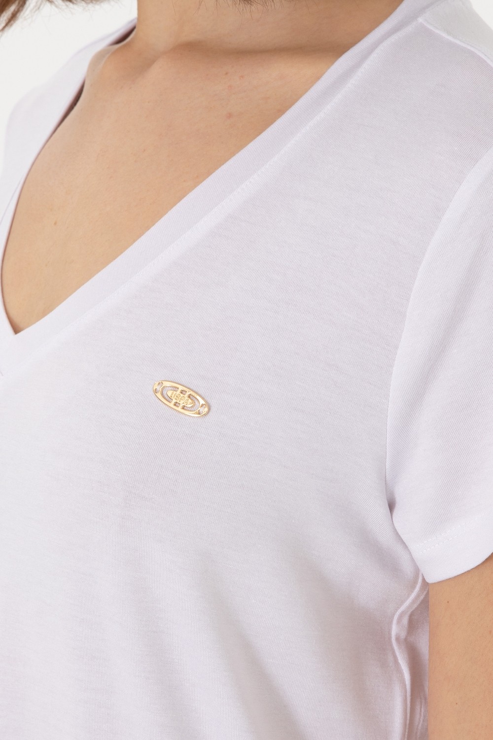 U.S. Polo Assn. Kadın Beyaz V Yaka Basic Tişört 50300829-VR013 görsel 7