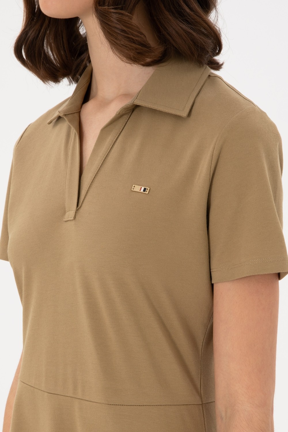 U.S. Polo Assn. Kadın Haki Polo Yaka Mini Boy Örme Elbise 50305854-VR027 görsel 7
