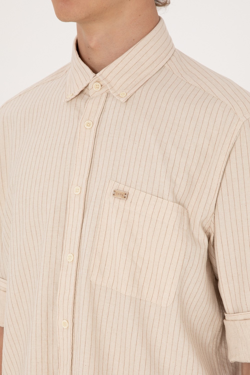 U.S. Polo Assn. Erkek Krem Comfort Fit Cepli Gömlek 50306383-VR071 görsel 7