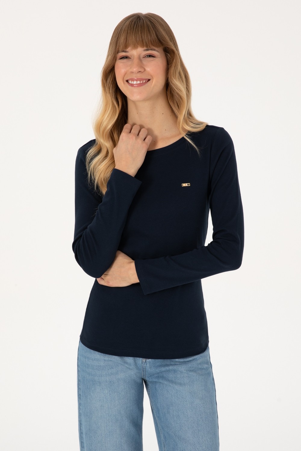 U.S. Polo Assn. Kadın Beyaz Slim Bisiklet Yaka Basic Sweatshırt 50315419-VR013 görsel 3