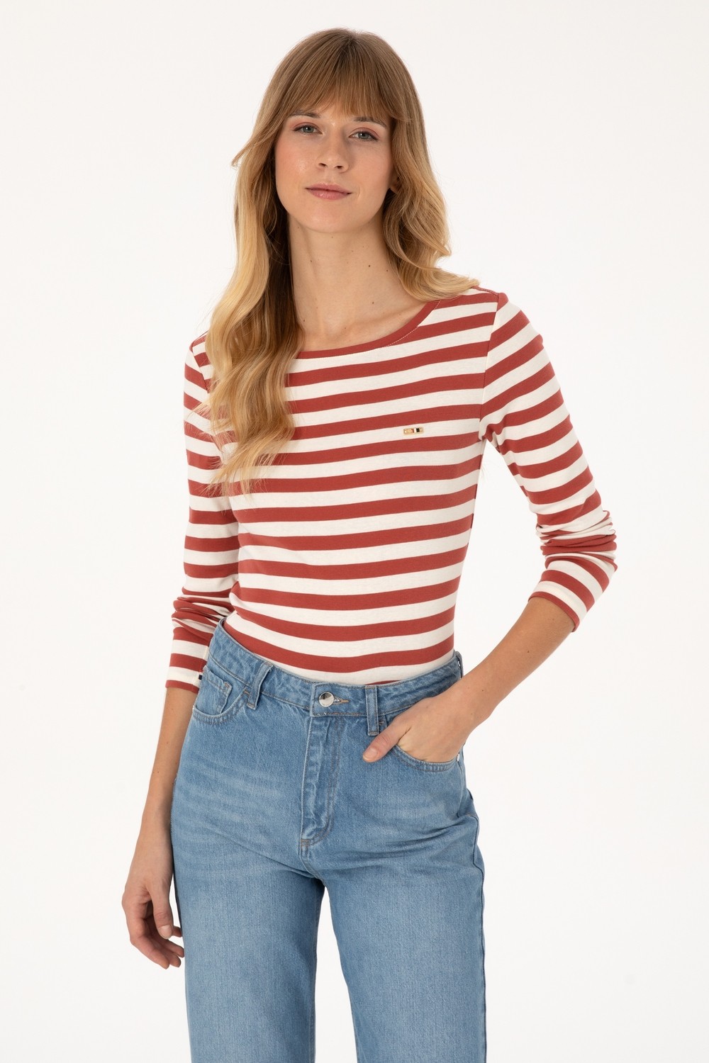 U.S. Polo Assn. Kadın Siyah Çizgili Bisiklet Yaka Sweatshırt 50314203-VR046 görsel 8