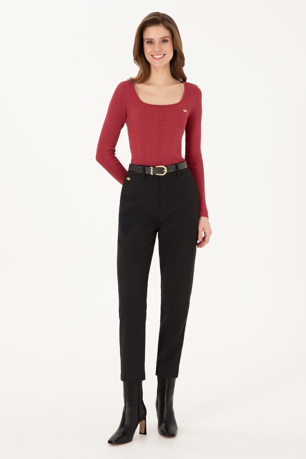 U.S. Polo Assn. Kadın Siyah Carrot High Fit Kanvas Pantolon 50316902-VR046 görsel 7