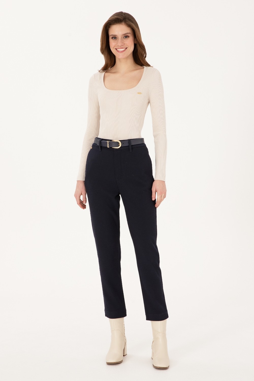 U.S. Polo Assn. Kadın Siyah Carrot High Fit Kanvas Pantolon 50316902-VR046