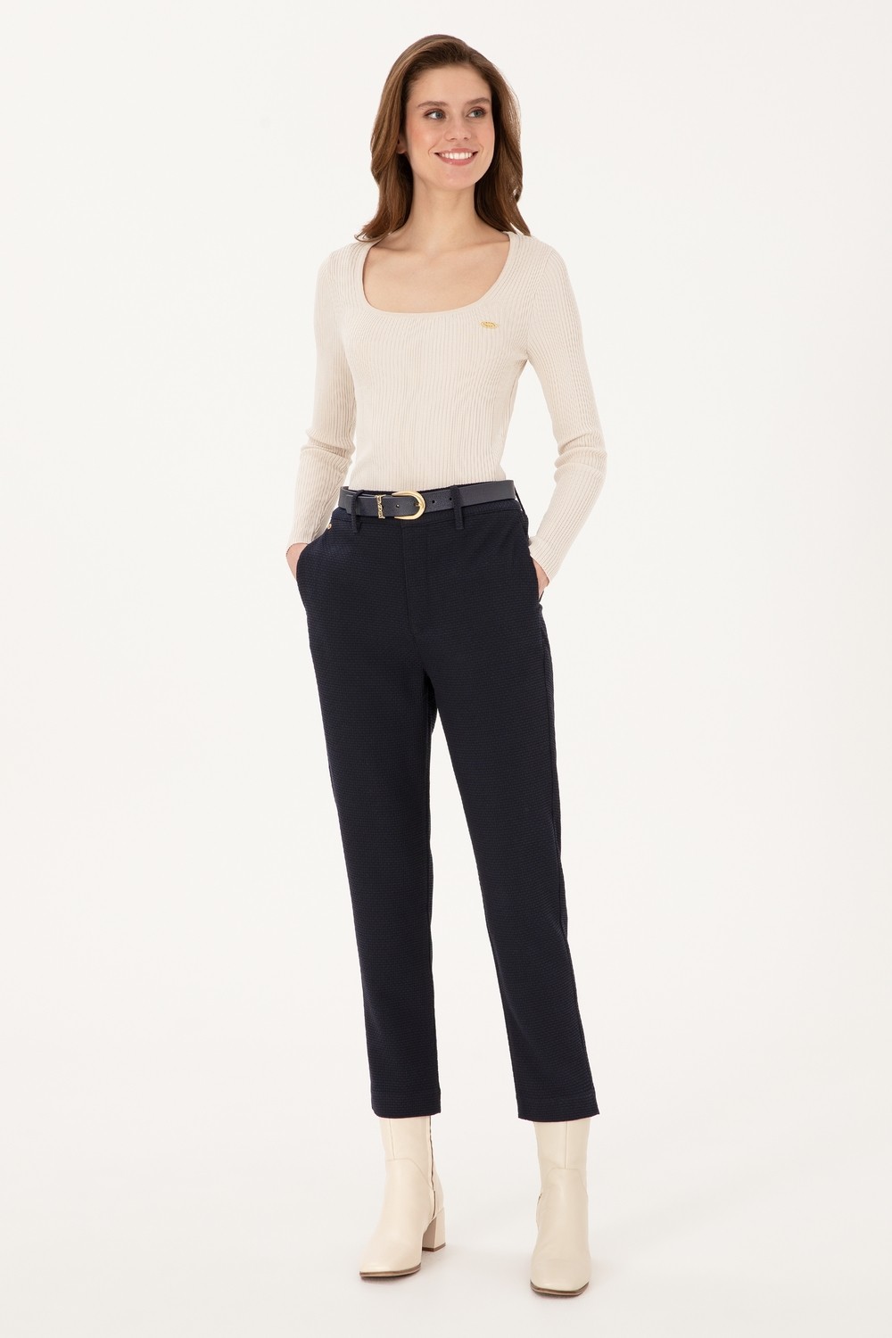U.S. Polo Assn. Kadın Siyah Carrot High Fit Kanvas Pantolon 50316902-VR046 görsel 3
