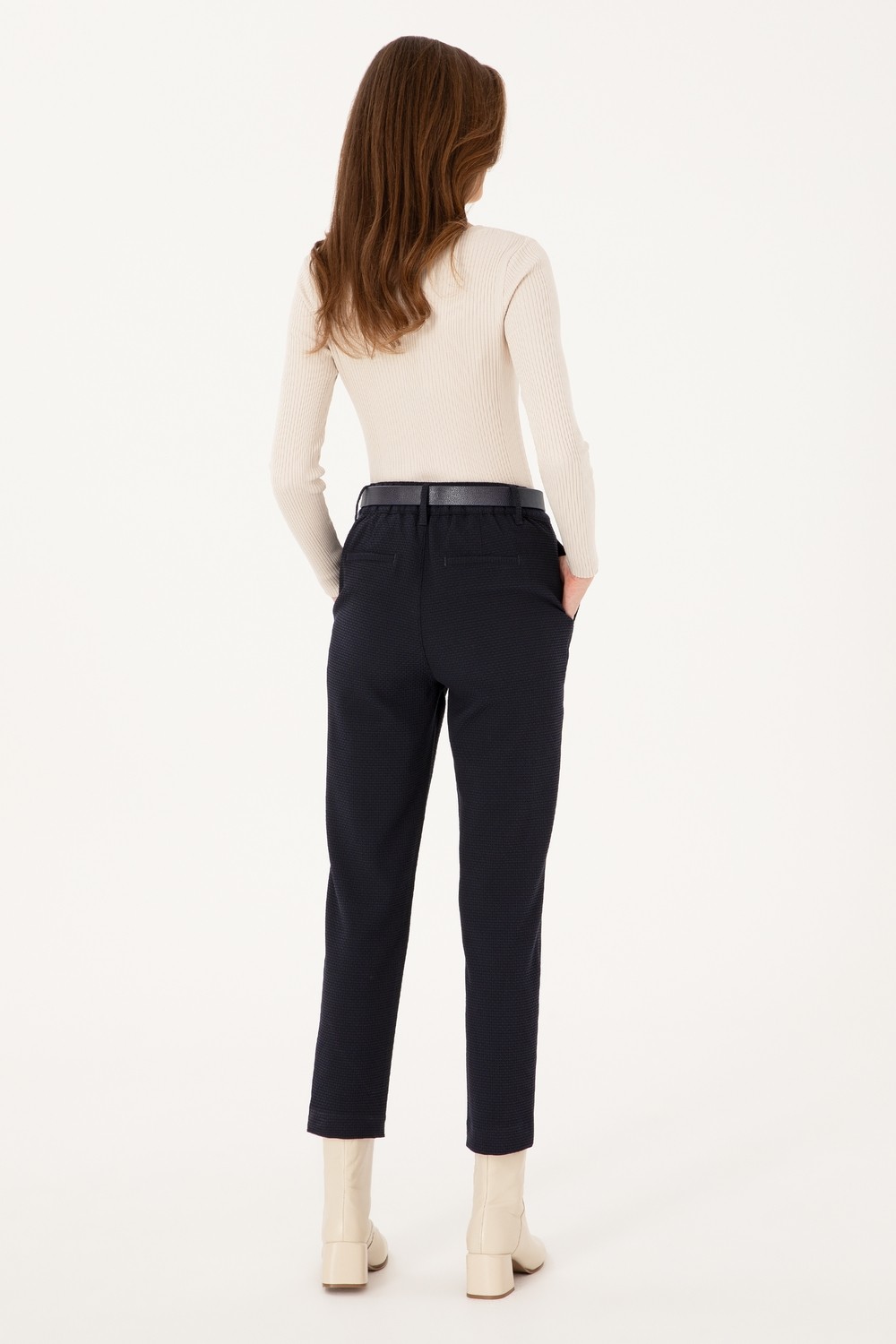 U.S. Polo Assn. Kadın Siyah Carrot High Fit Kanvas Pantolon 50316902-VR046 görsel 4
