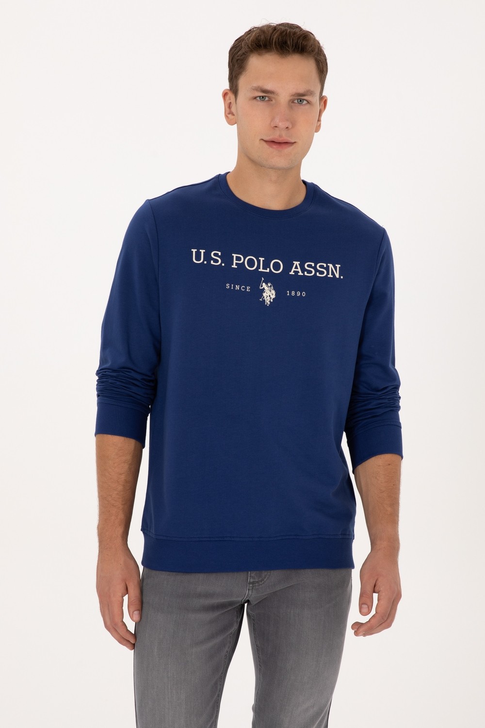 U.S. Polo Assn. Erkek Regular Fit Bisiklet Yaka Lacivert İnce Basic Sweatshirt 50313743-VR033