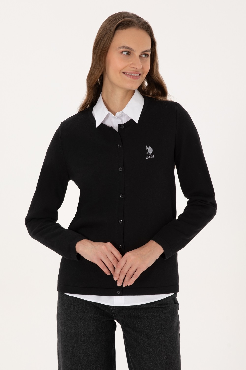 U.S. Polo Assn. Kadın Siyah Basic Triko Hırka 50313624-VR046
