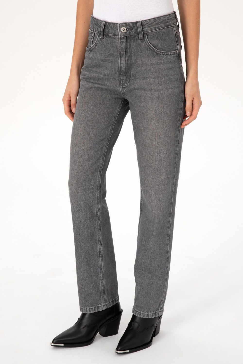 U.S. Polo Assn. Kadın Gri Straight Fit Jean Pantolon 50316569-DN0025 görsel 2
