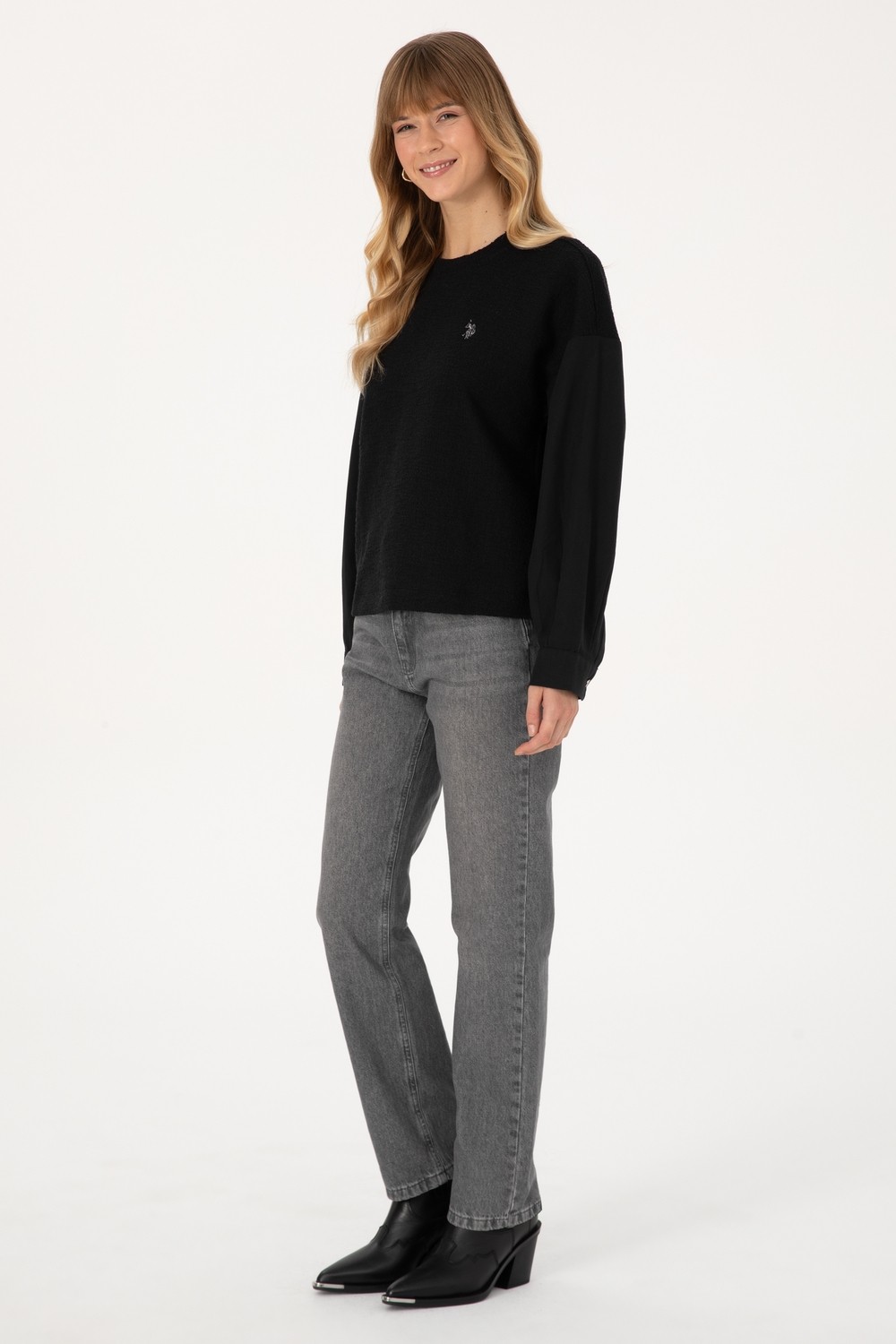 U.S. Polo Assn. Kadın Gri Straight Fit Jean Pantolon 50316569-DN0025 görsel 3
