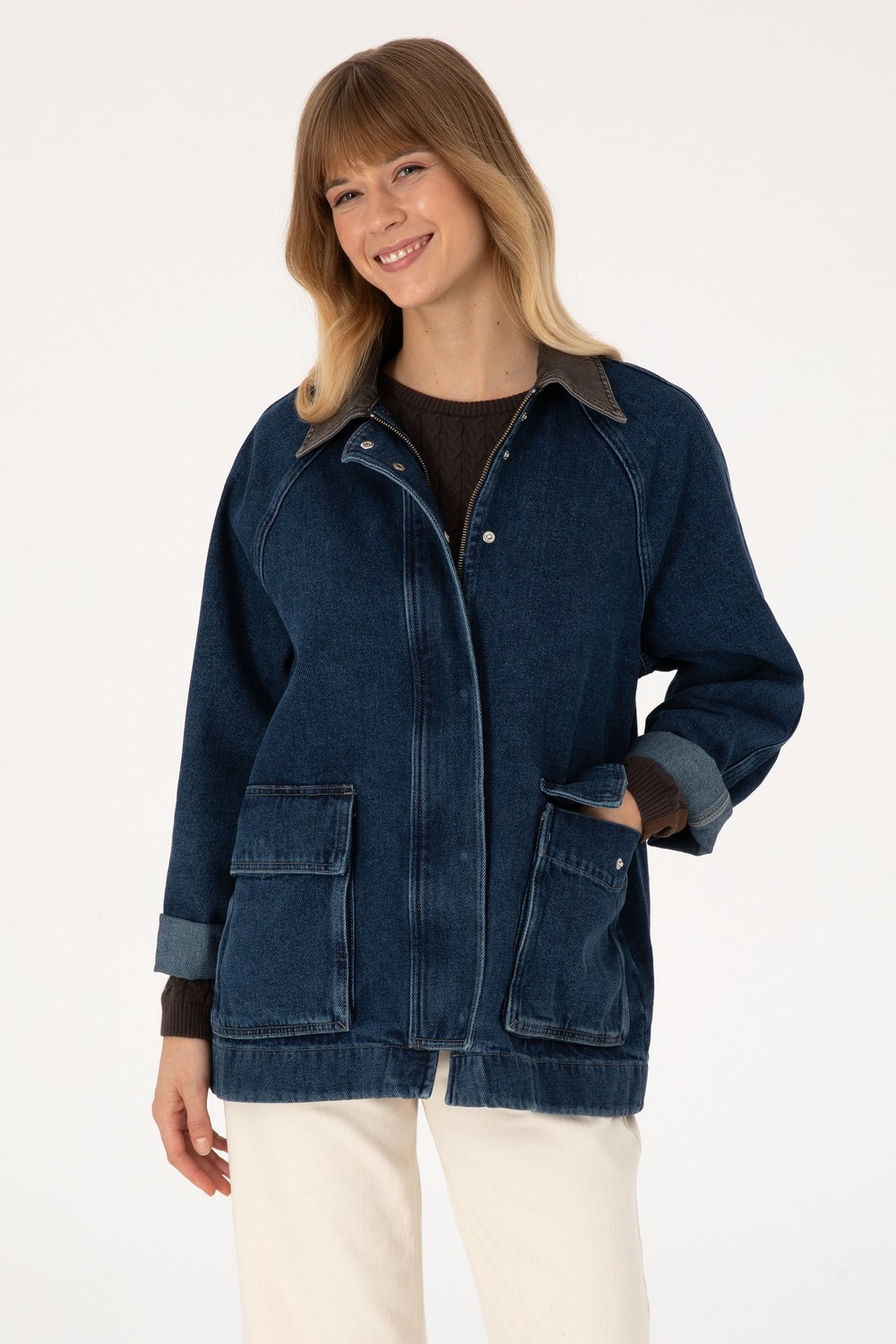 U.S. Polo Assn. Kadın Koyu Mavi Jean Gömlek Ceket 50309434-DN0023