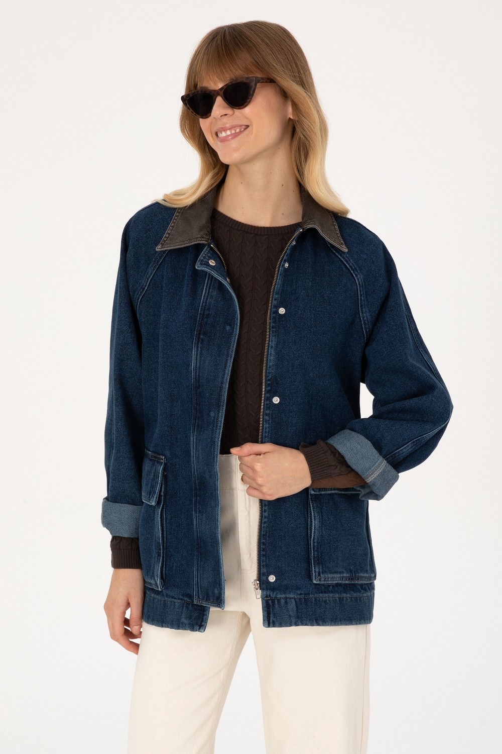 U.S. Polo Assn. Kadın Koyu Mavi Jean Gömlek Ceket 50309434-DN0023 görsel 3
