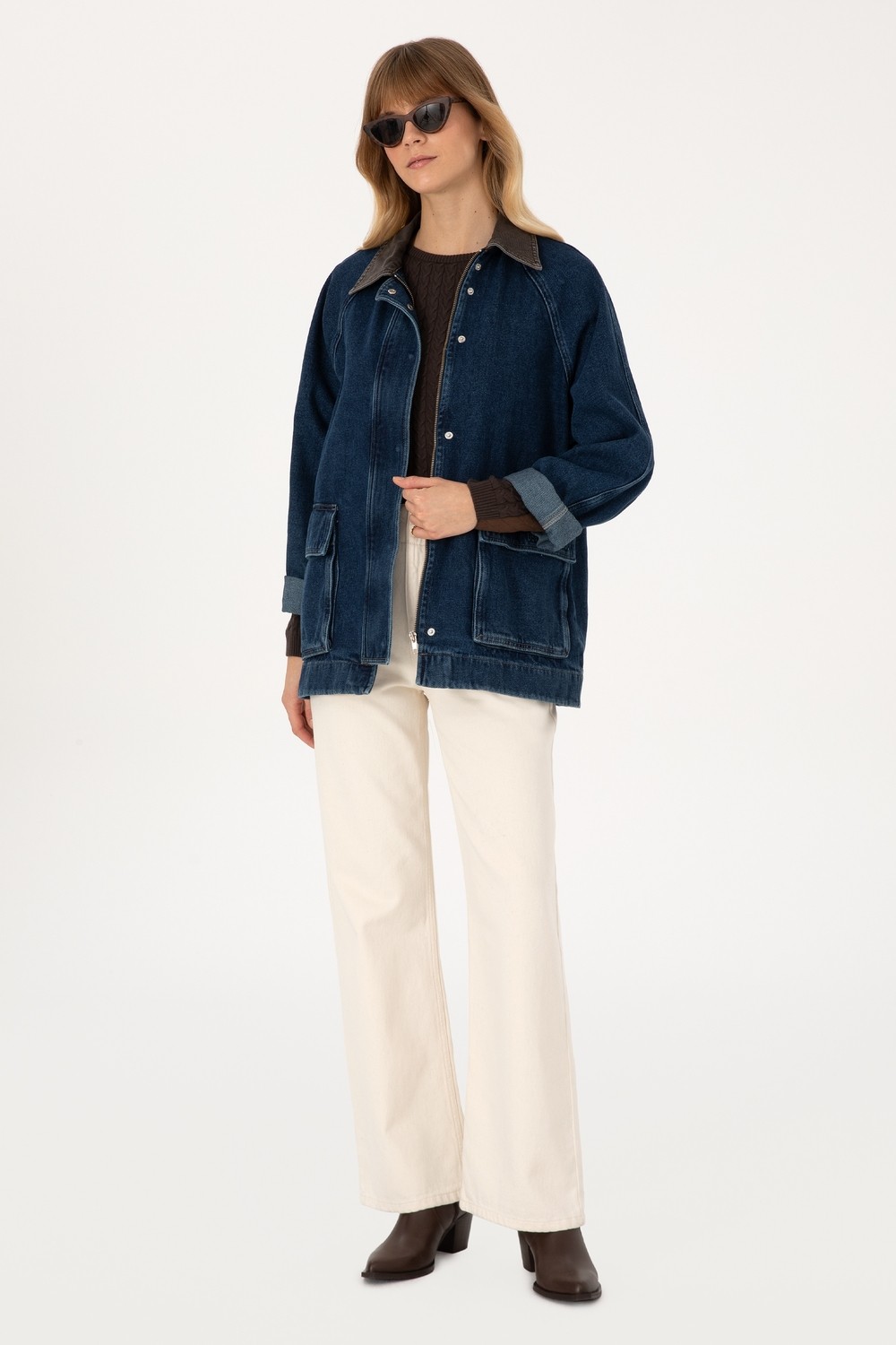 U.S. Polo Assn. Kadın Koyu Mavi Jean Gömlek Ceket 50309434-DN0023 görsel 4
