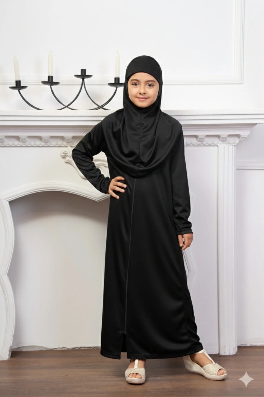 Defka Kız Çocuk Fermuarlı Namaz Elbisesi Modern Düz