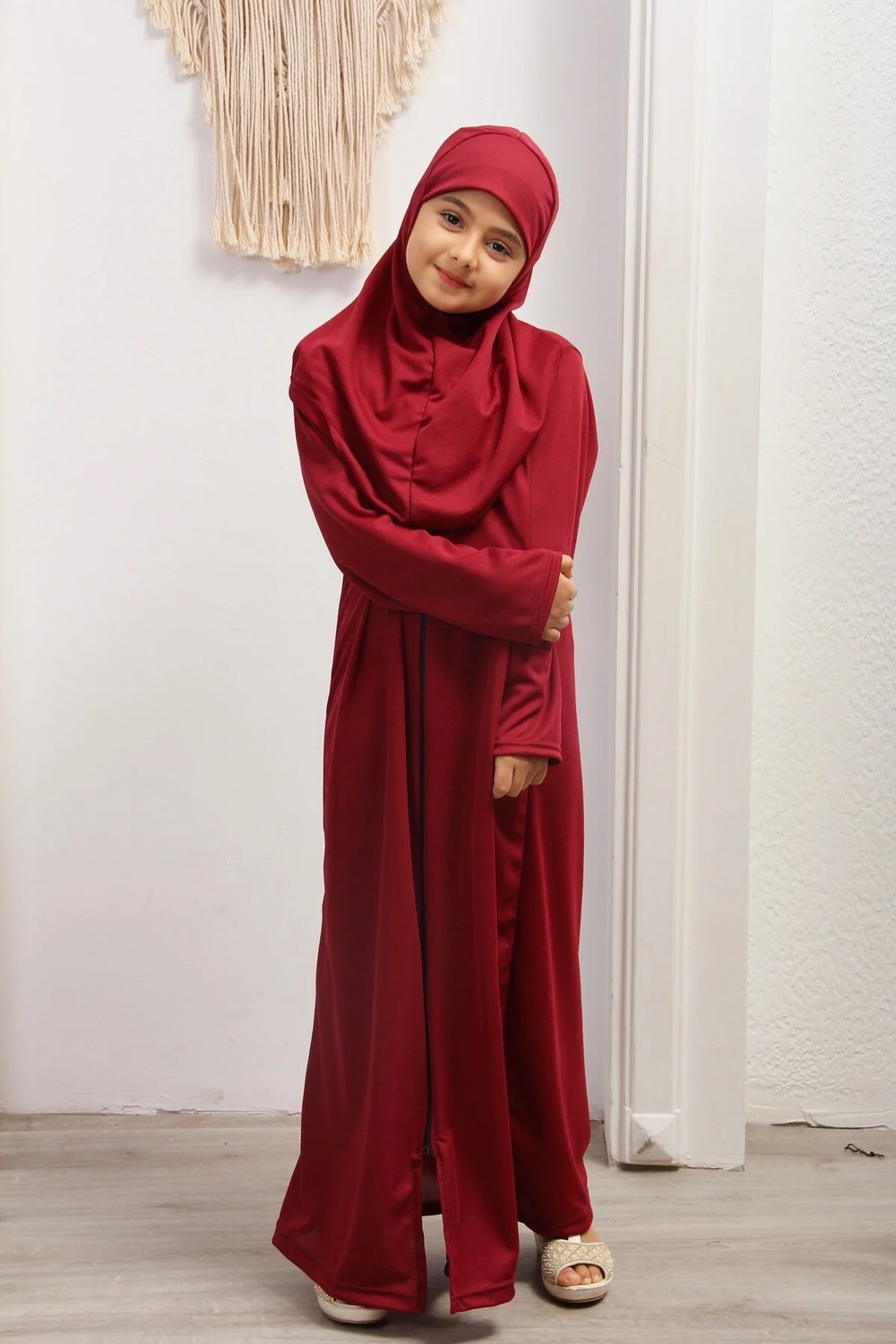 Defka Kız Çocuk Fermuarlı Namaz Elbisesi Modern Düz
