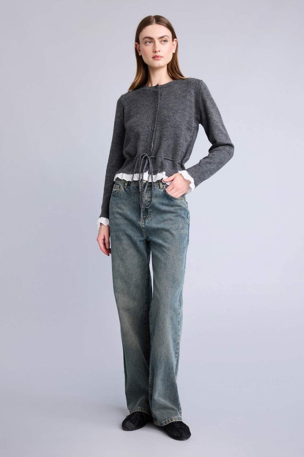 DeFacto Fisto Detaylı Büzgülü Slim Fit Triko Düğmeli Basic Hırka G9990AX26SP görsel 8