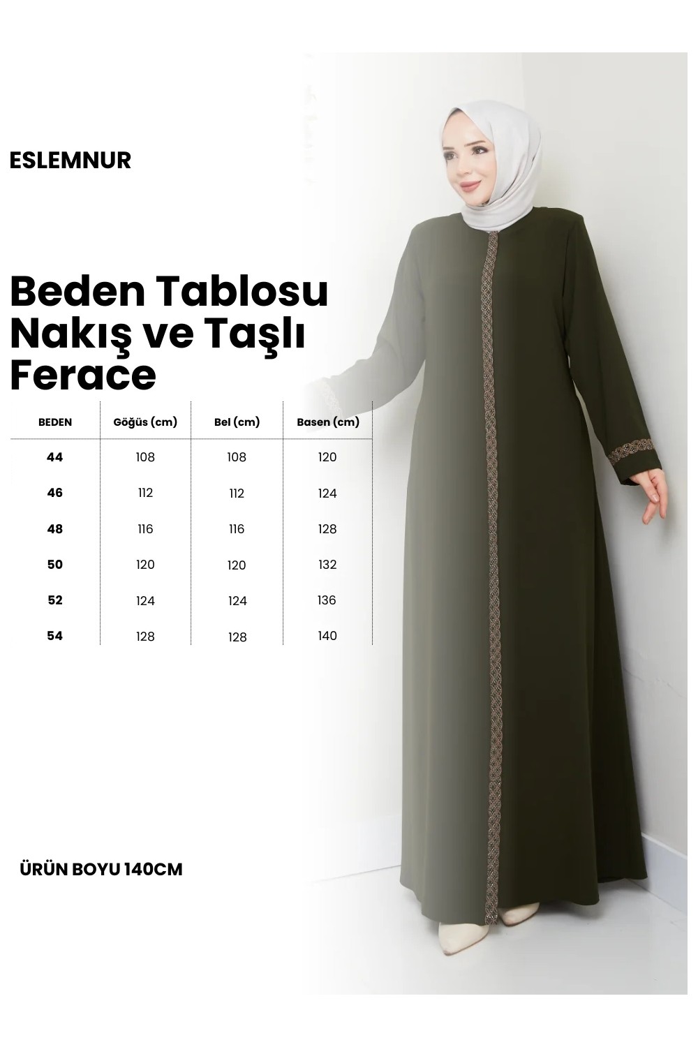 Eslemnur Gündelik Hac ve Umrelik Nakış ve Taş Detaylı Ferace görsel 7