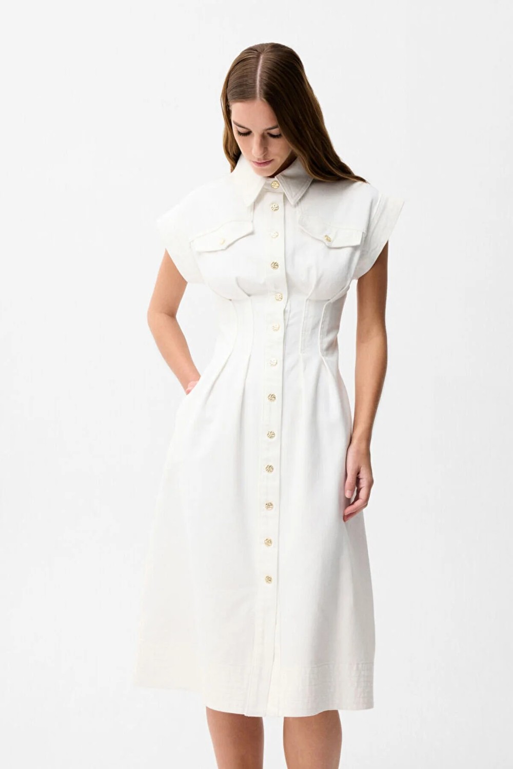 adL Dikiş Detaylı Denim Elbise Kemik 12445220001 görsel 7
