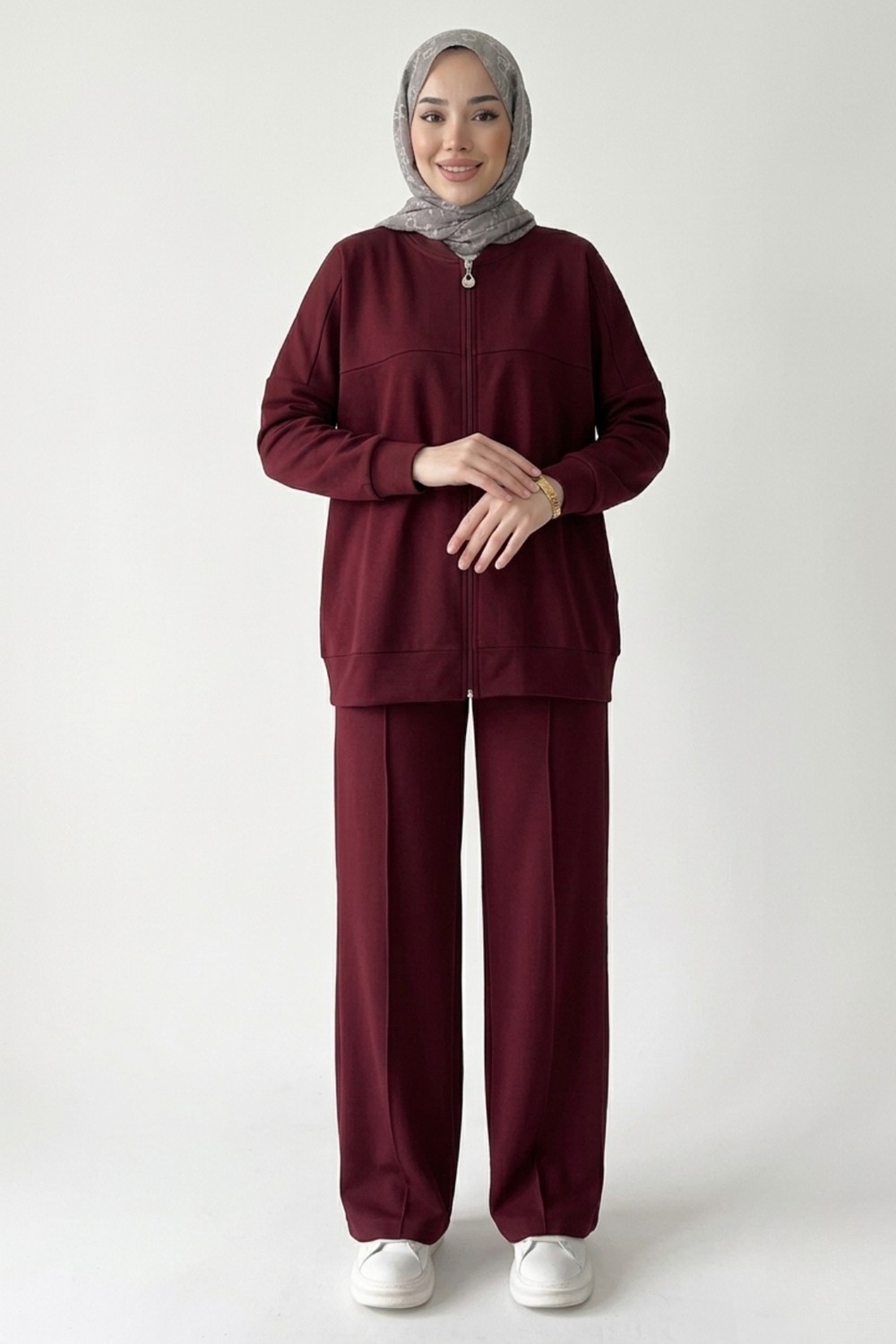Thiff Tesettür Önü Fermuarlı Oversize Modal Takım görsel 2