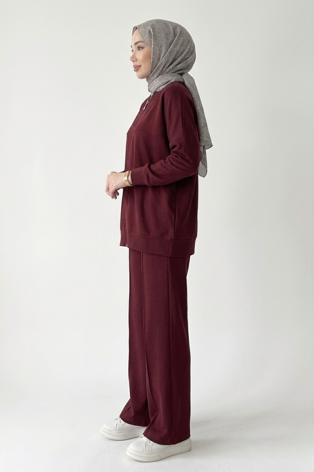 Thiff Tesettür Önü Fermuarlı Oversize Modal Takım görsel 3