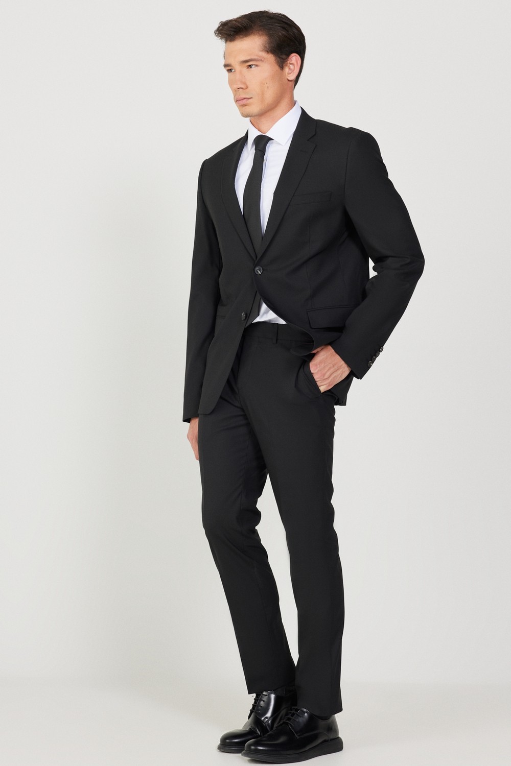 Altınyıldız Classics Erkek Siyah Slim Fit Dar Kesim Düz Siyah 8 Drop Su Geçirmez Nano Takım Elbise görsel 5