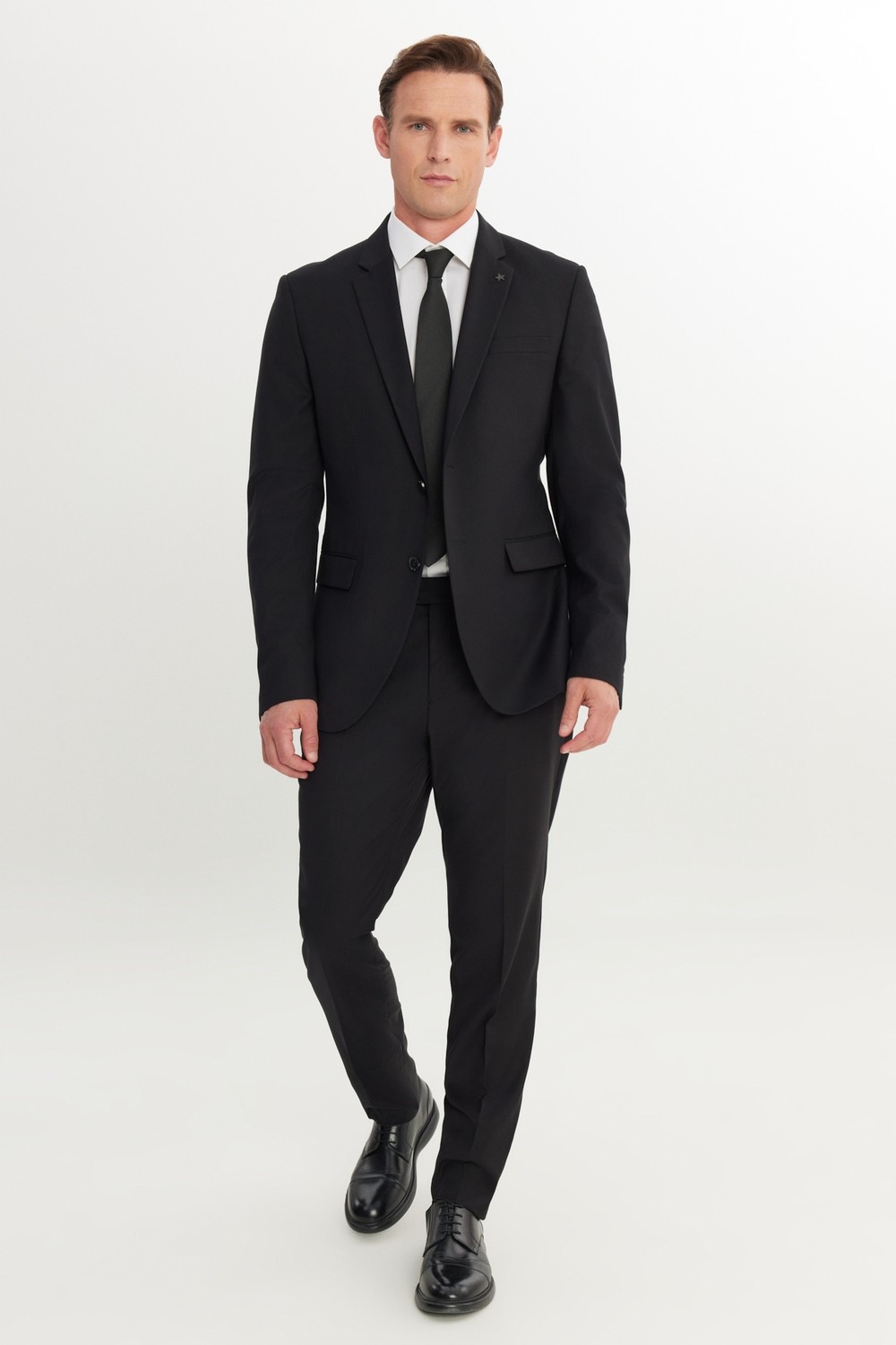 Altınyıldız Classics Erkek Siyah Slim Fit Dar Kesim Mono Yaka Armürlü Esnek Takım Elbise görsel 2