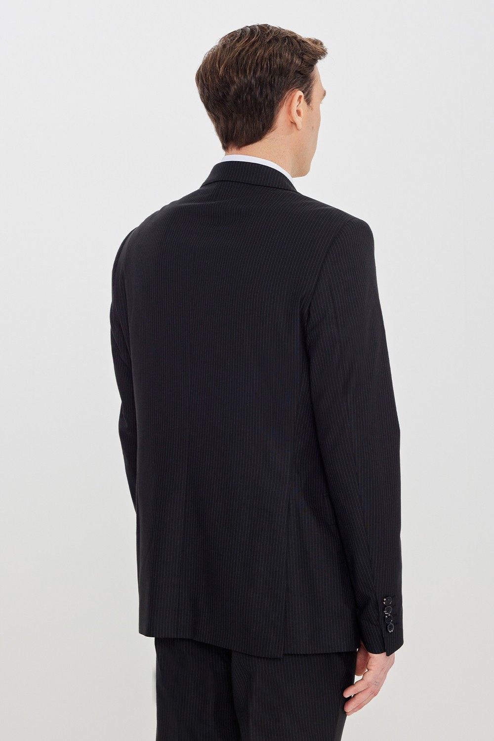 Altınyıldız Classics Erkek Siyah Slim Fit Kırlangıç Yaka Çizgili Esnek Takım Elbise görsel 5