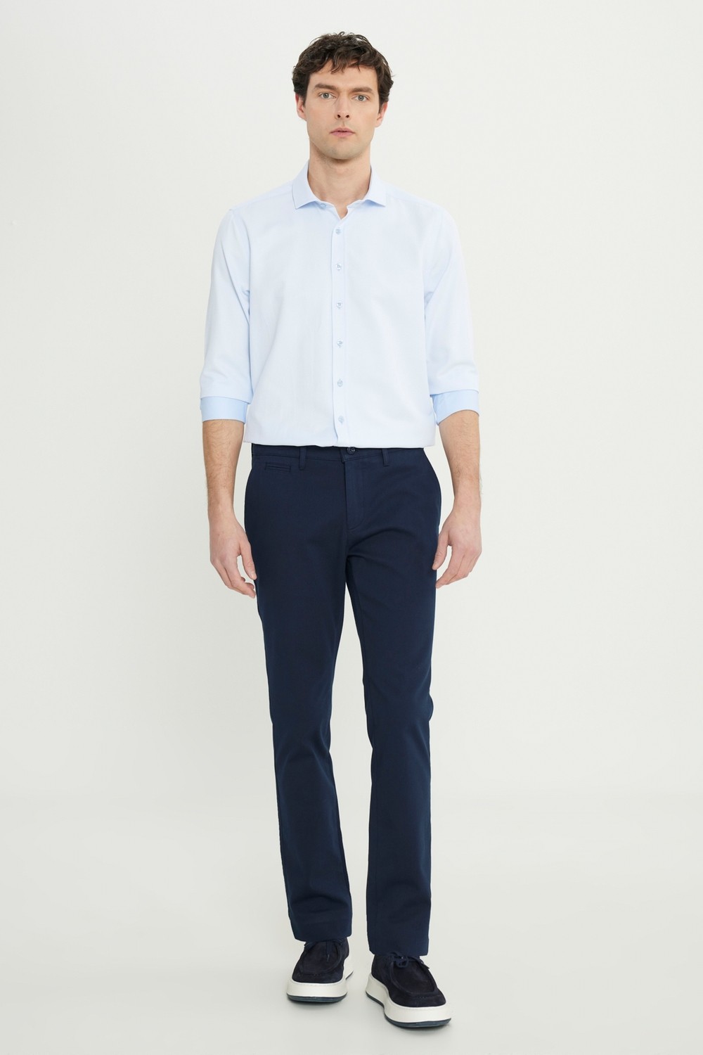 Altınyıldız Classics Erkek Lacivert Pamuklu Slim Fit Dar Kesim Armürlü Yan Cepli Esnek Casual Pantolon görsel 8