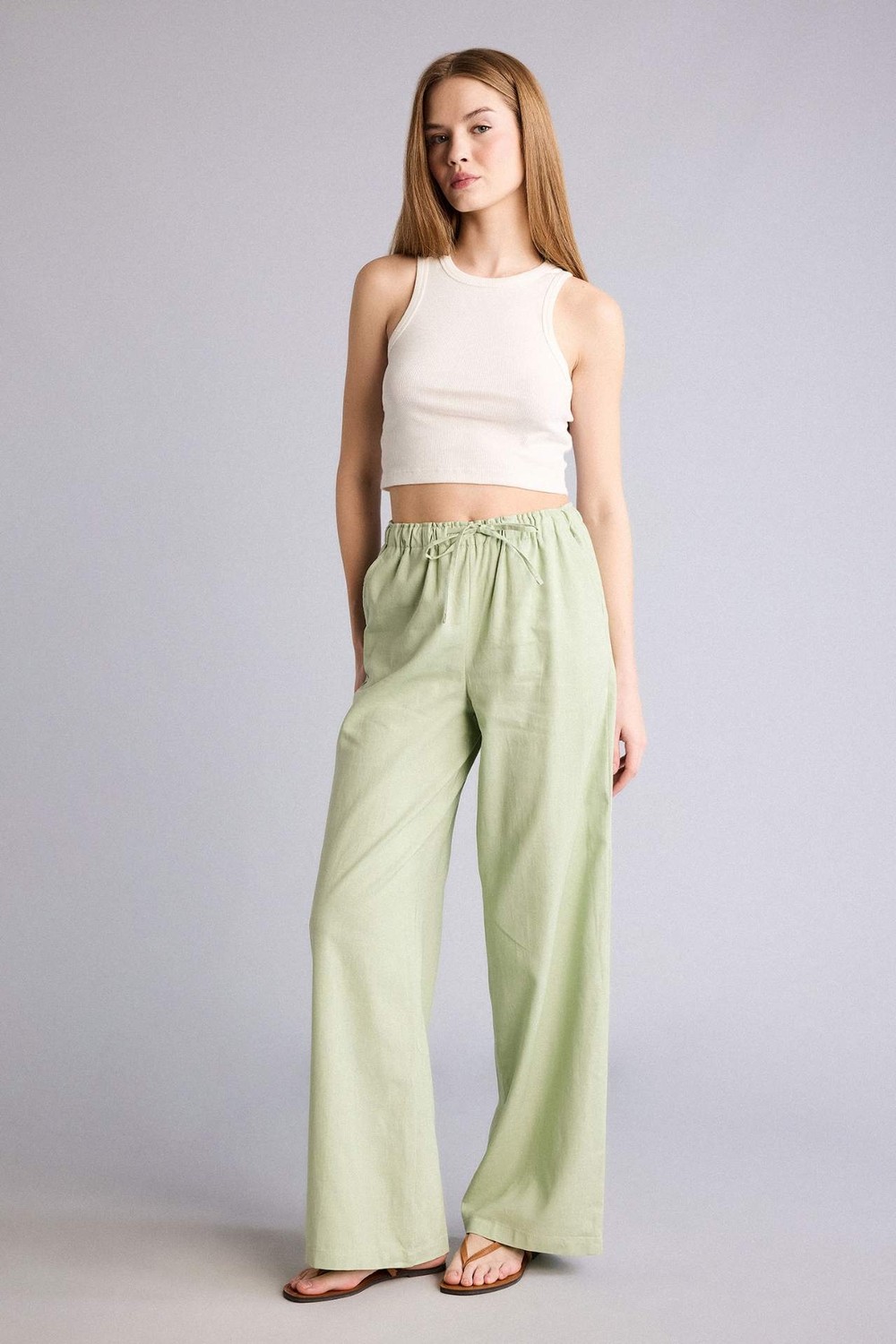DeFacto Wide Leg Keten Karışımlı Pantolon E1981AX26SM
