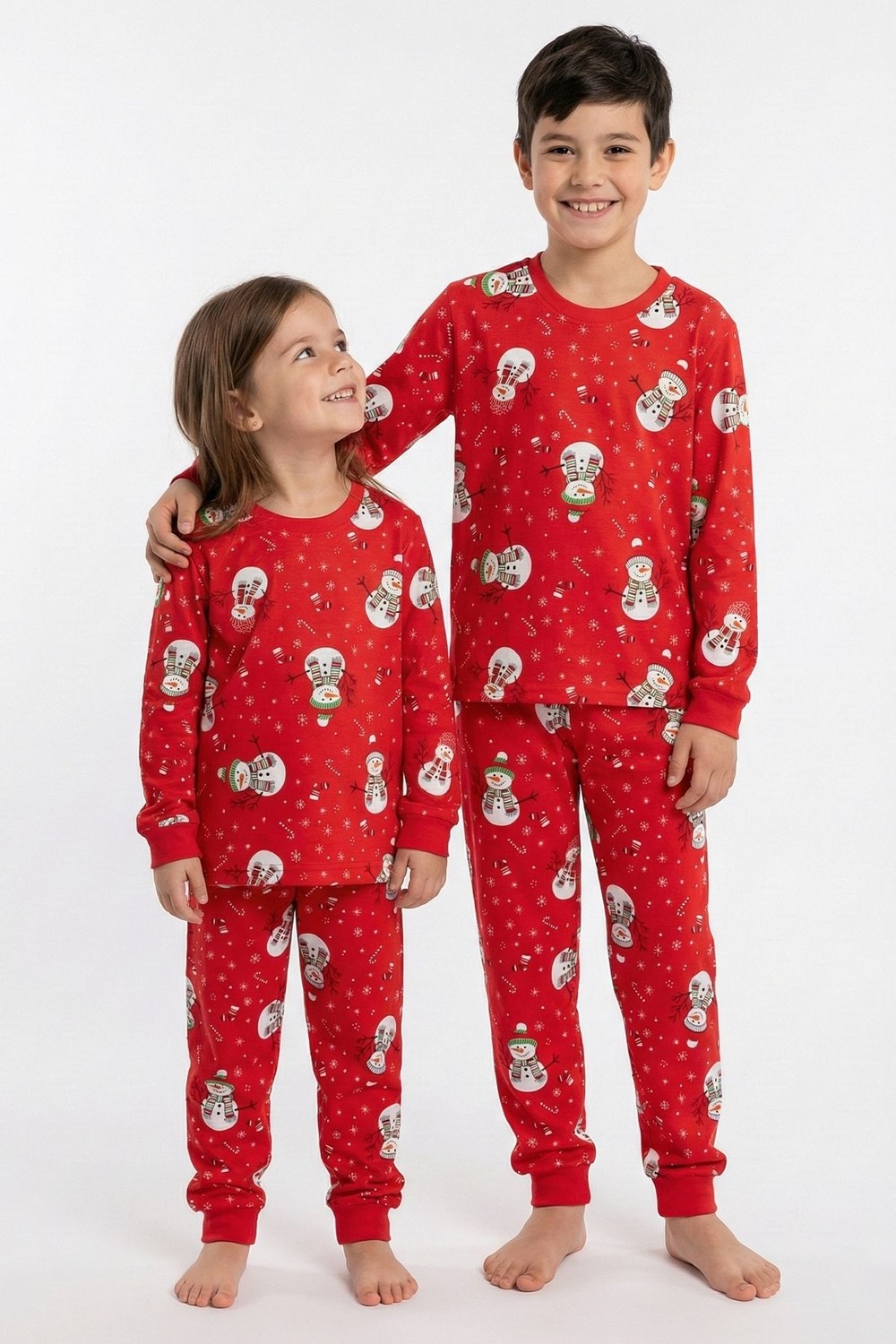 Zuzunga Unisex Yılbaşı Kardan Adam Desenli Çocuk Pijama Takımı görsel 6