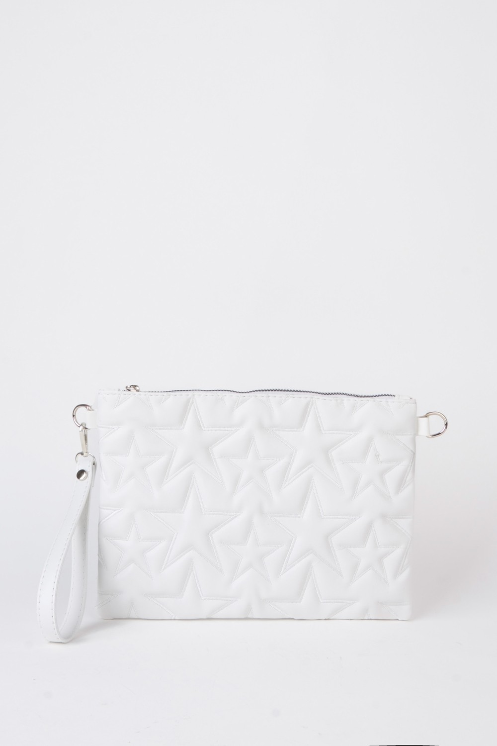Vivaq Kadın Beyaz Yıldız Nakışlı Suni Deri Bilek ve Zincir Askılı Portföy El ve Clutch Çanta