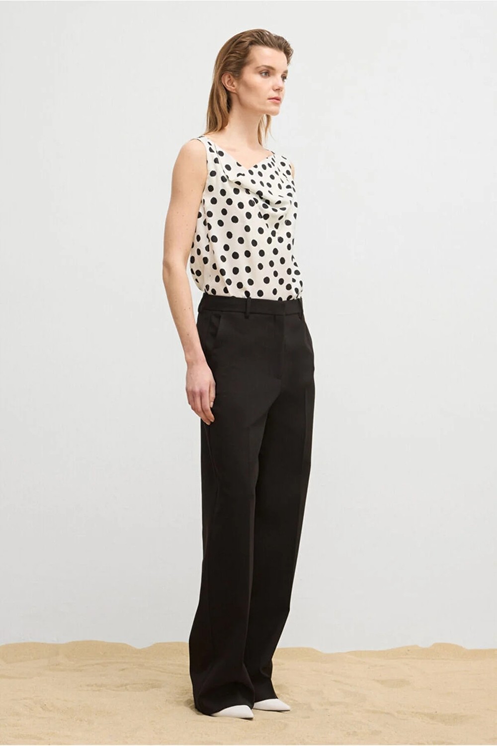 Love My Body Moda Tutkusu Geniş Paça Cepli Gabardin Pantolon Kemik 153M2295000 görsel 3