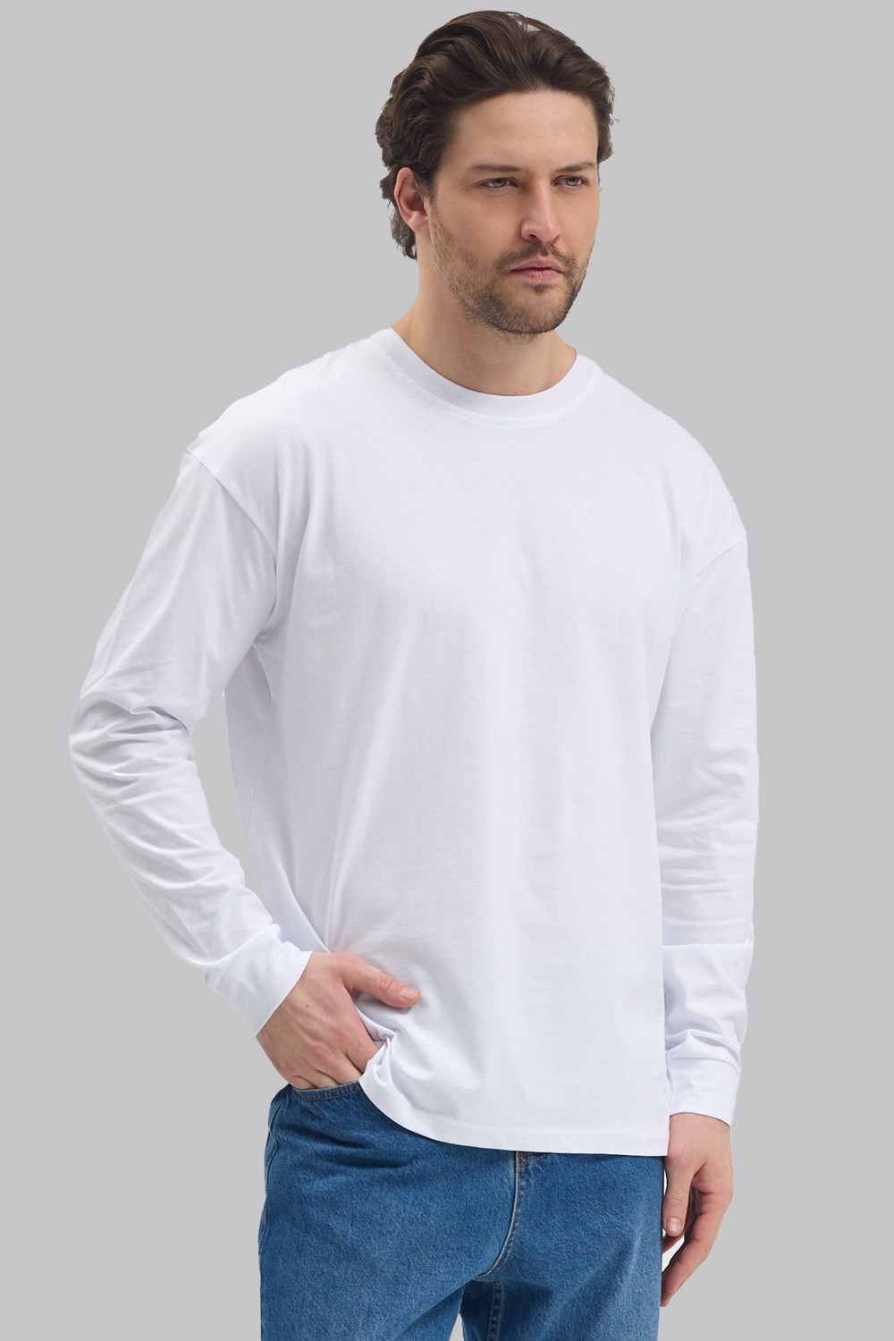 Mencod 5615 Erkek Uzun Kollu Basic T-Shirt %100 Pamuk Regular Fit Bisiklet Yaka Sweat görsel 4