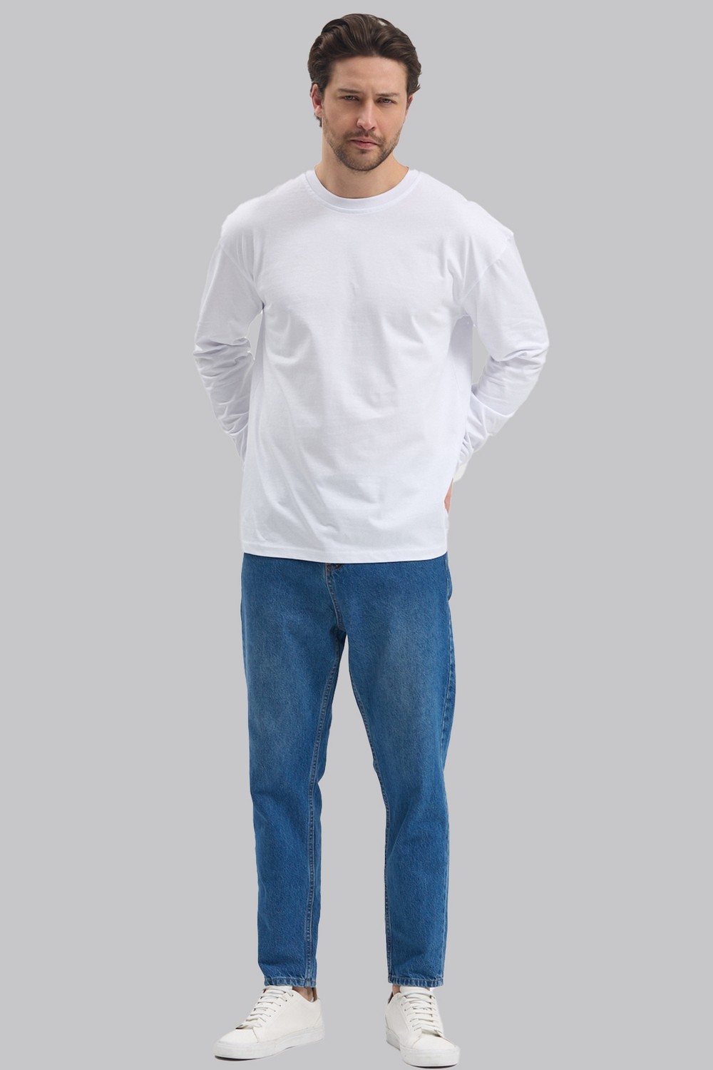 Mencod 5615 Erkek Uzun Kollu Basic T-Shirt %100 Pamuk Regular Fit Bisiklet Yaka Sweat görsel 5