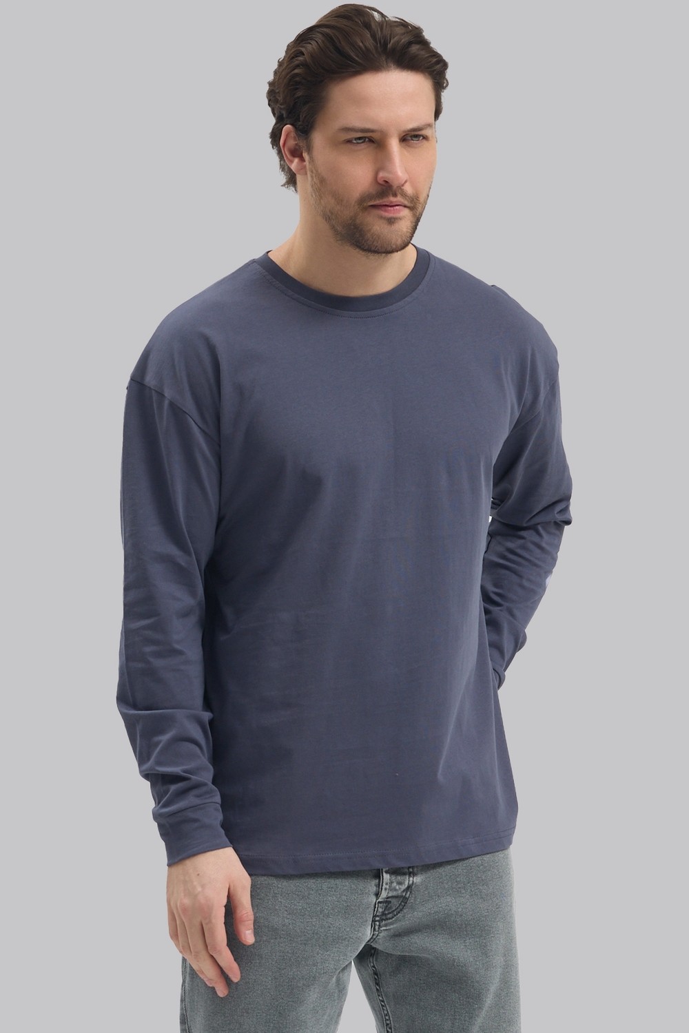Mencod 5615 Erkek Uzun Kollu Basic T-Shirt %100 Pamuk Regular Fit Bisiklet Yaka Sweat