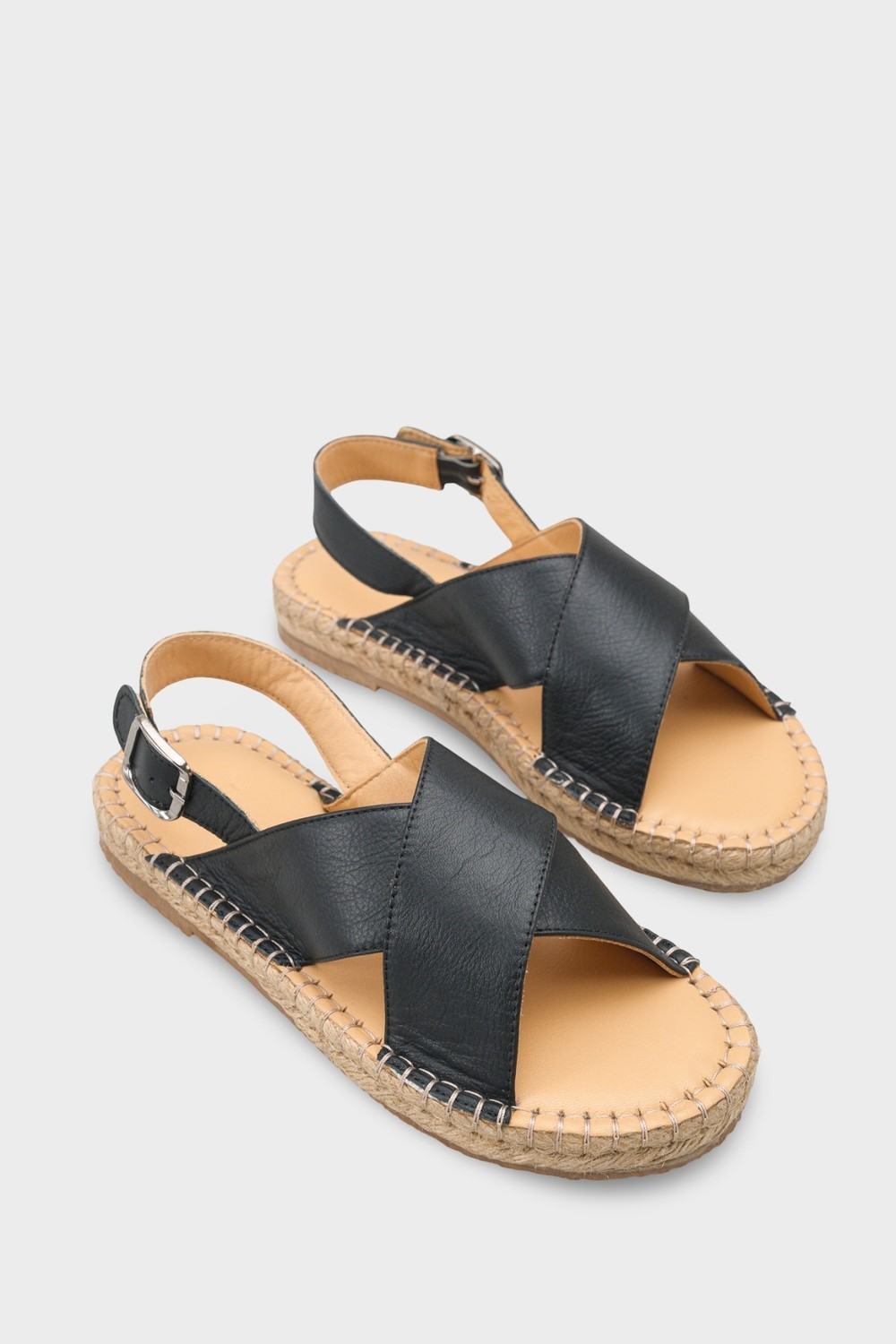 Capone Outfitters Lilian Hakiki Deri Espadril Tabanlı Kadın Sandalet