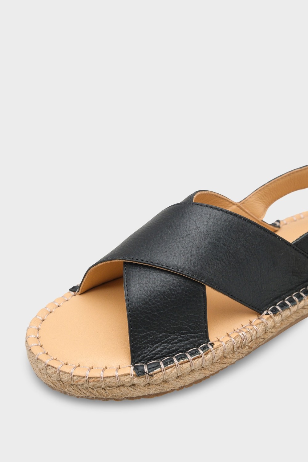 Capone Outfitters Lilian Hakiki Deri Espadril Tabanlı Kadın Sandalet görsel 3