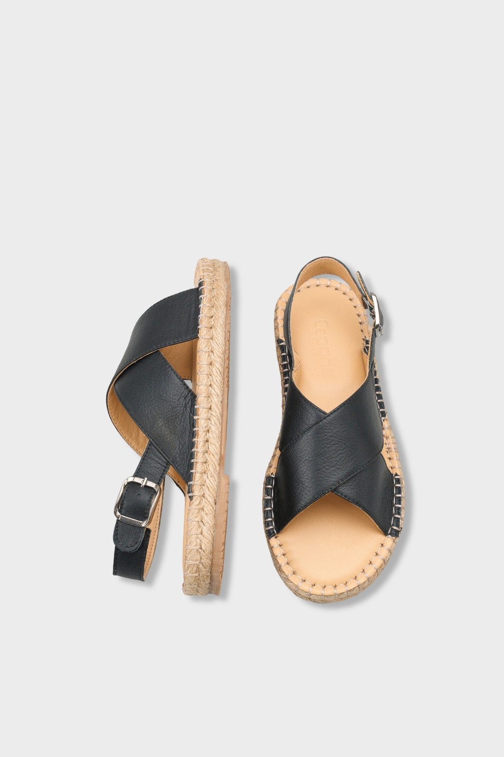 Capone Outfitters Lilian Hakiki Deri Espadril Tabanlı Kadın Sandalet görsel 5