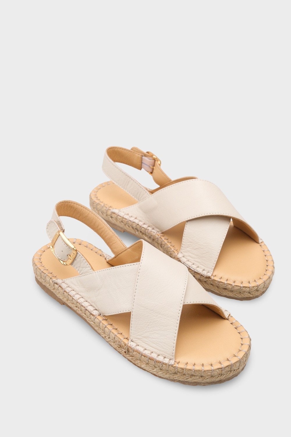 Capone Outfitters Lilian Hakiki Deri Espadril Tabanlı Kadın Sandalet görsel 7