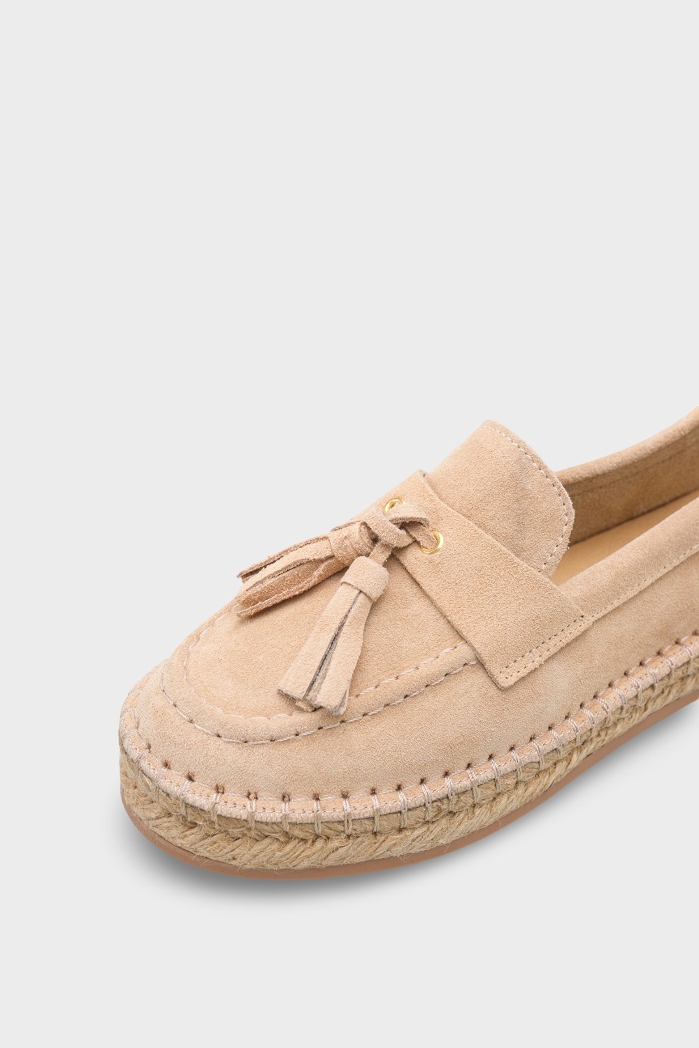 Capone Outfitters Yoklo Hakiki Deri Süet Espadril Tabanlı Püsküllü Kadın Loafer Ayakkabı görsel 3