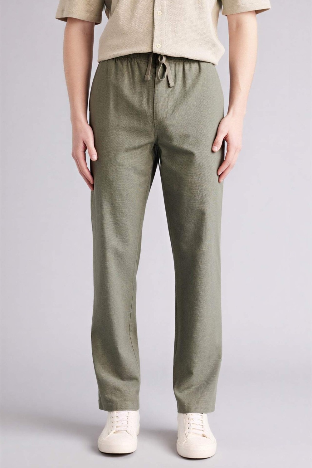 DeFacto %100 Pamuk Regular Fit Lacivert Beli Lastikli Pantolon D2671AX26SM görsel 2